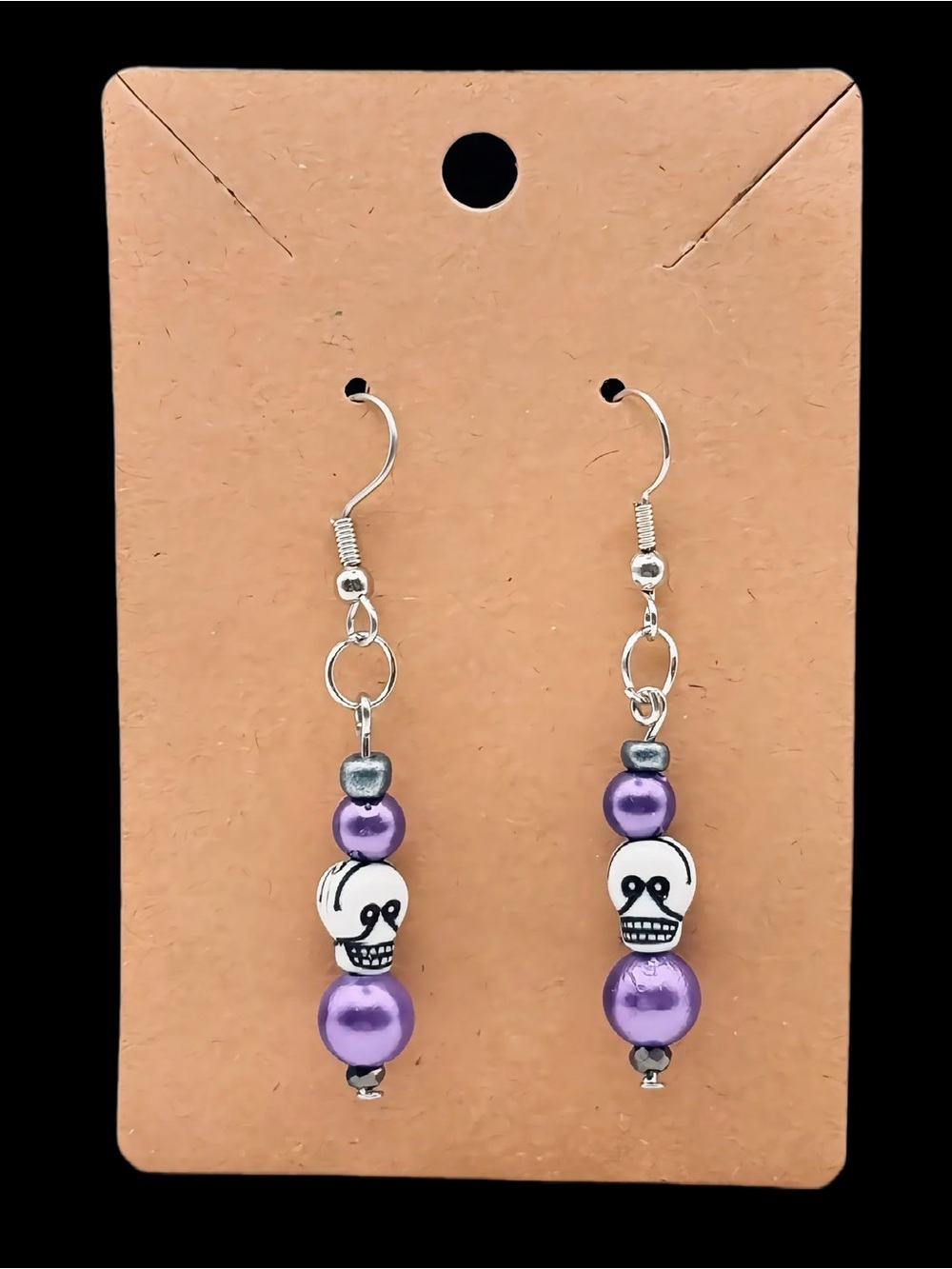 Day of the Dead Purple Pearl Earrings